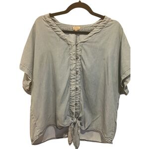 Cremieux Womens Blue Tie Front Button‎ Down Top Blouse Shirt - Size L